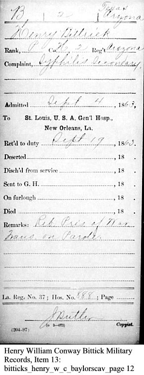 Henry W. C. Bittick Military Records Item 13